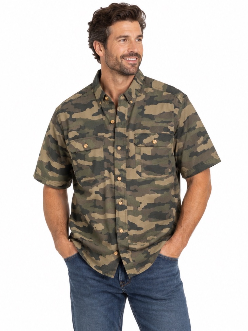 Duluth Trading Co. Breezeshooter Camp Collar Untucked Shirt - Camo